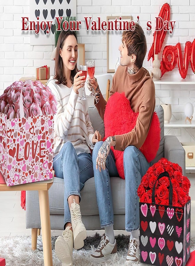 Jaywayang 2PCS 12.6" Valentines Gift Bags With Tissue Paper and Card, Large Valentine's Day Gift Bags Reusable Love Heart Valentines Bags, Valentines Goodie Bags(White, Black) - Image 3